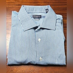 Van Heusen Men's Blue Check Dress Shirt Large 16-1/2 34/35